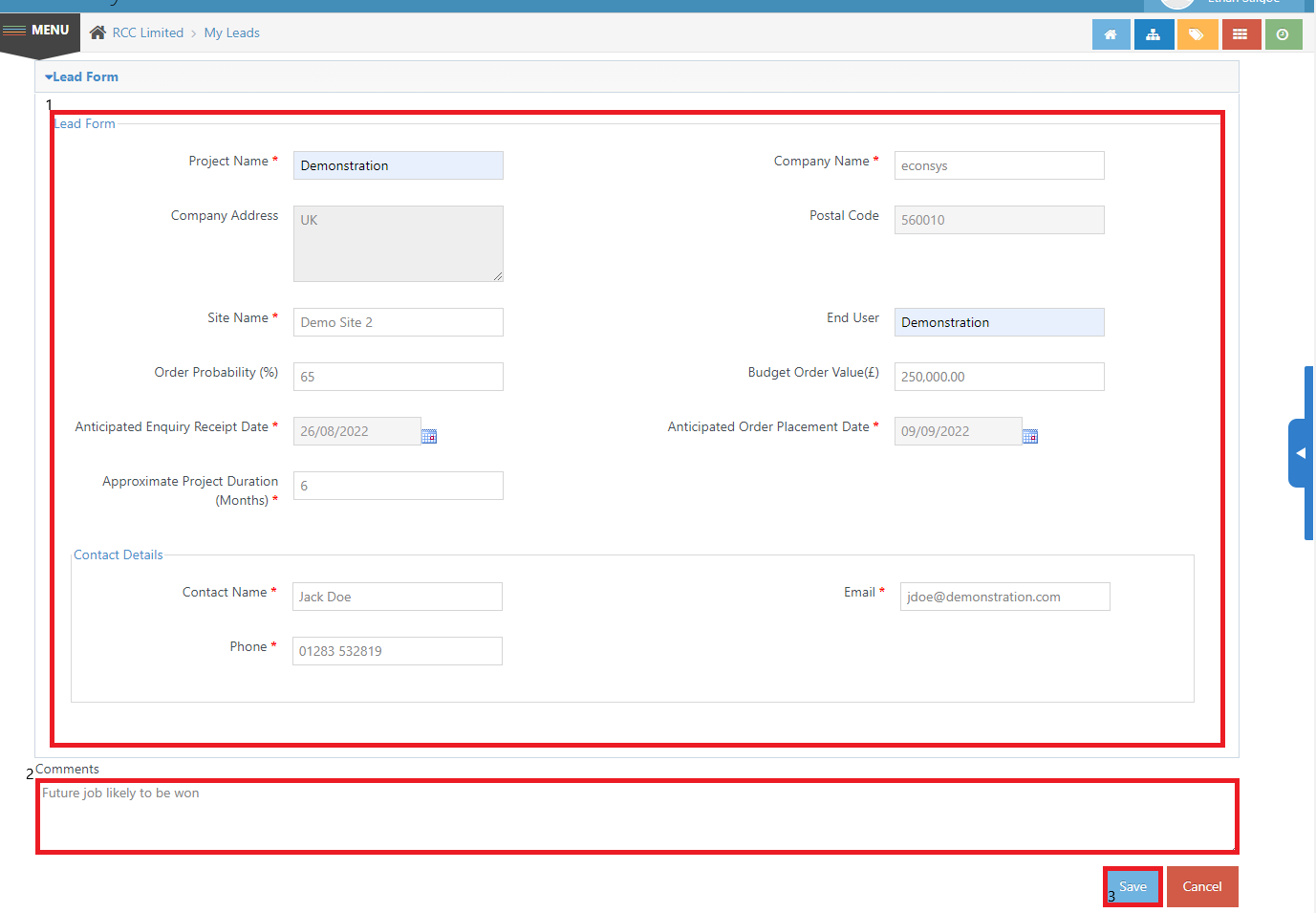 Create a Lead – Econsys V4 Help